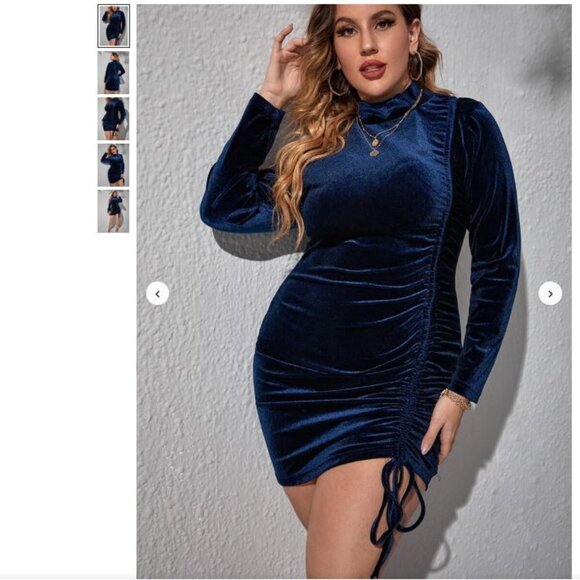 Plus Size Mock Neck Drawstring Front Velvet Bodycon Dress - Size 4X - Picture 3 of 11
